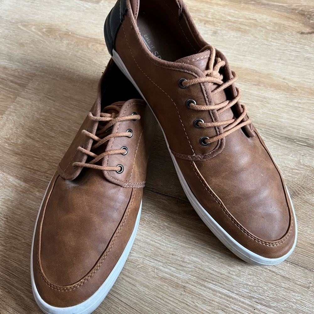 Call it Spring Casual Brown Leather Men's Shoes with White Soles Size 11